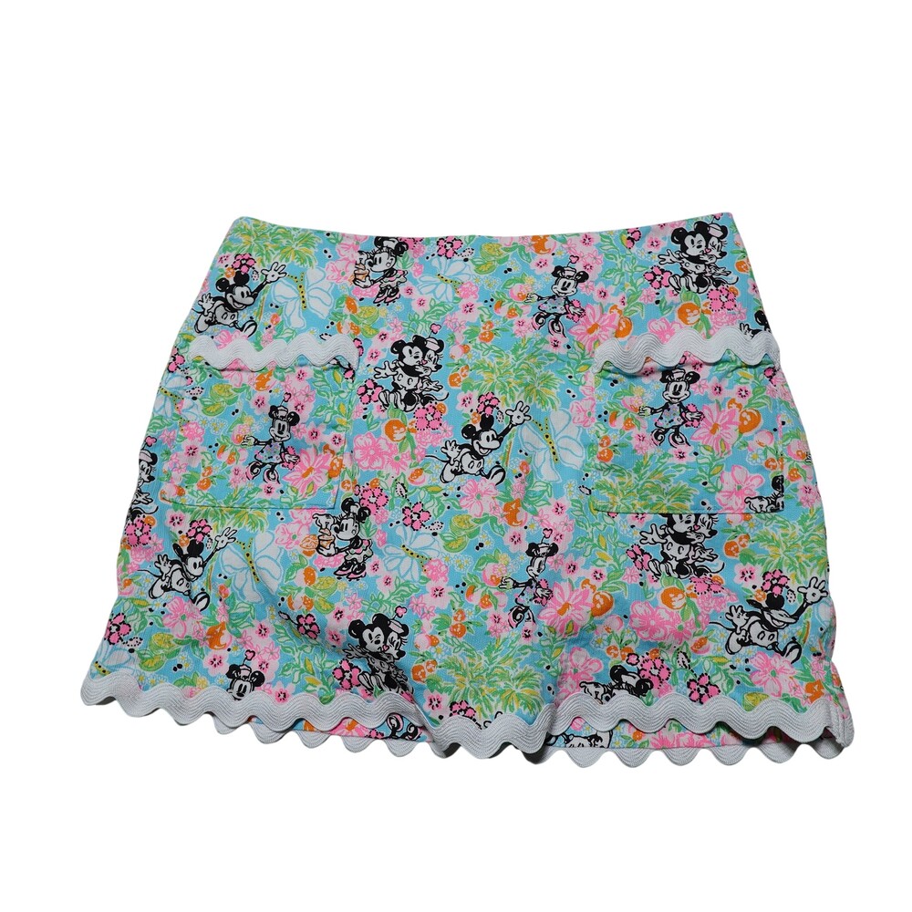 Lilly Pulitzer Shorts Womens 2 Multi Minnie Mouse Floral Chino Scallop Hem